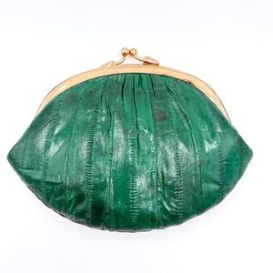 Vintage Green Genuine Eel Skin Large Double Coin Purse